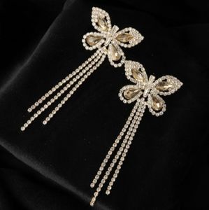 Butterfly Chandelier Pave Rhinestone Gold CZ Crystal Earrings Butterflies New